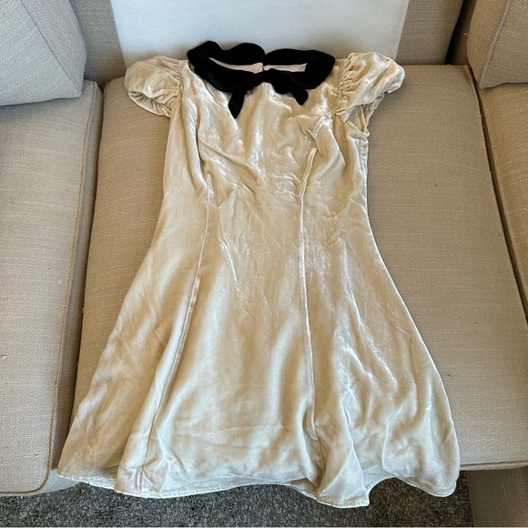 Reformation Lynette Velvet Mini Dress - Almond Tan Black Cocktail Holiday - Picture 4 of 10